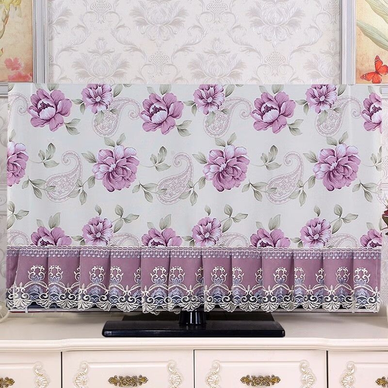 漫伊罩件电视机罩欧式液晶电视机盖巾挂式台式防尘罩电视套罩子 牡丹