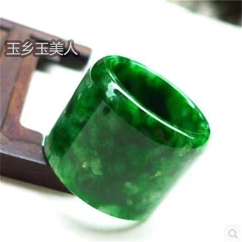 佩丽翡翠扳指翡翠干青 扳指 铁龙生祖母绿满色男女款玉石扳指戒指玉指