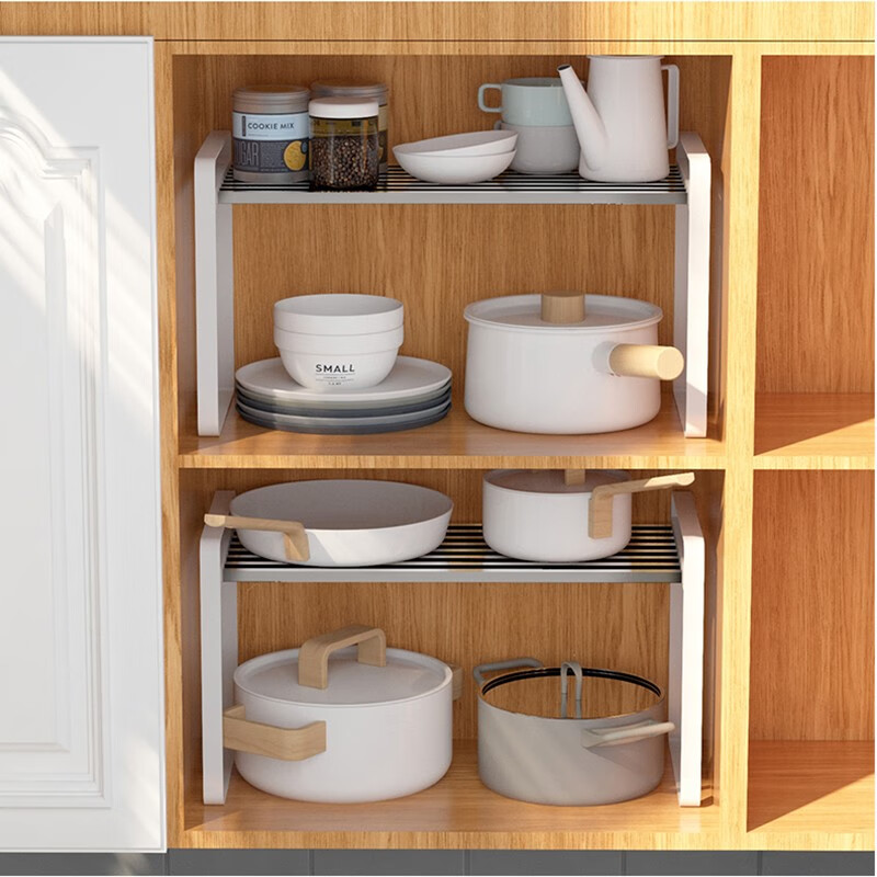 格拉菲亚 厨房分层置物架 调料收纳架 桌面收纳储物分隔整理架子 中号1个装（方管横条款）