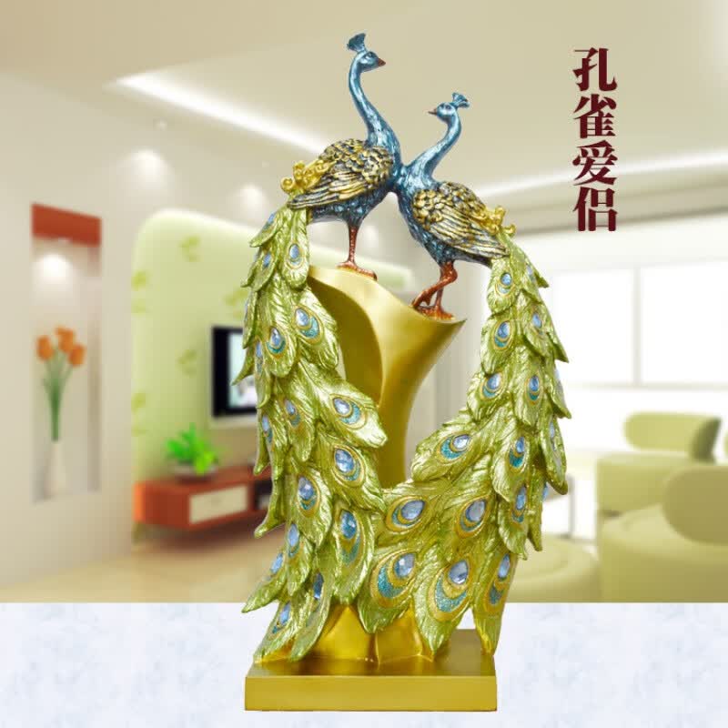 雏苞创意家居树脂工艺礼品情侣孔雀吉祥摆件乔迁新居婚房客厅一件 孔雀爱侣 20*10*37cm