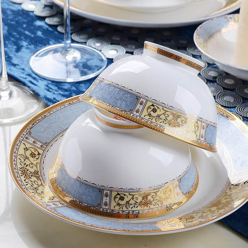 红牡丹陶瓷餐具米饭碗金边汤碗家用碗具高脚防烫创意吃饭碗一季花 普罗旺斯高脚碗6个骨瓷