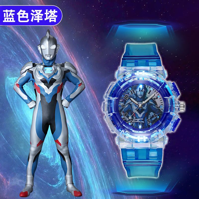 冠星熊賽羅奧特曼手表兒童玩具黑科技led發(fā)閃光表動漫卡通學(xué)生運動電子 深藍色澤塔奧特曼