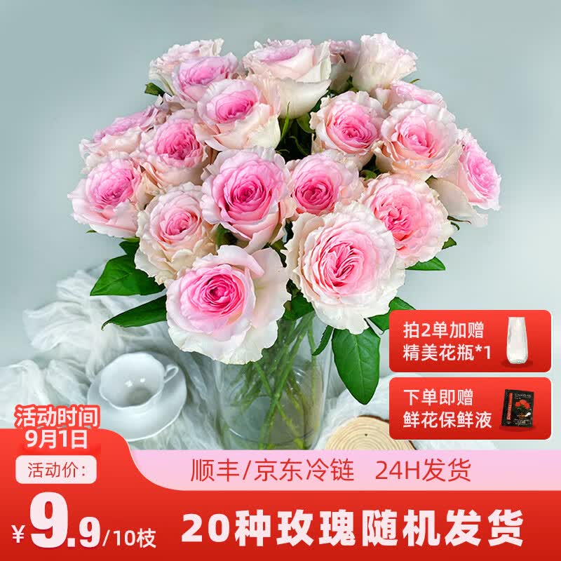 京东鲜花玫瑰10枝随机色云南基地直发教师节生日礼物送女朋友