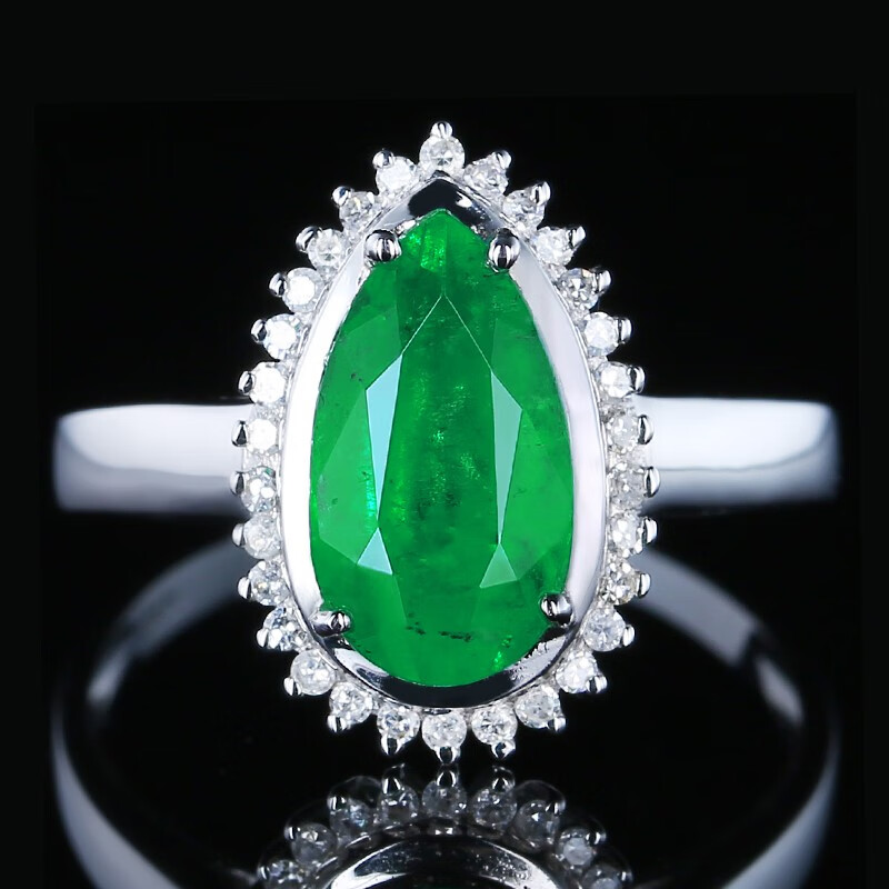 墨辰珠宝天然哥伦比亚祖母绿戒指女款 水滴形裸石 18k金镶钻石 1.