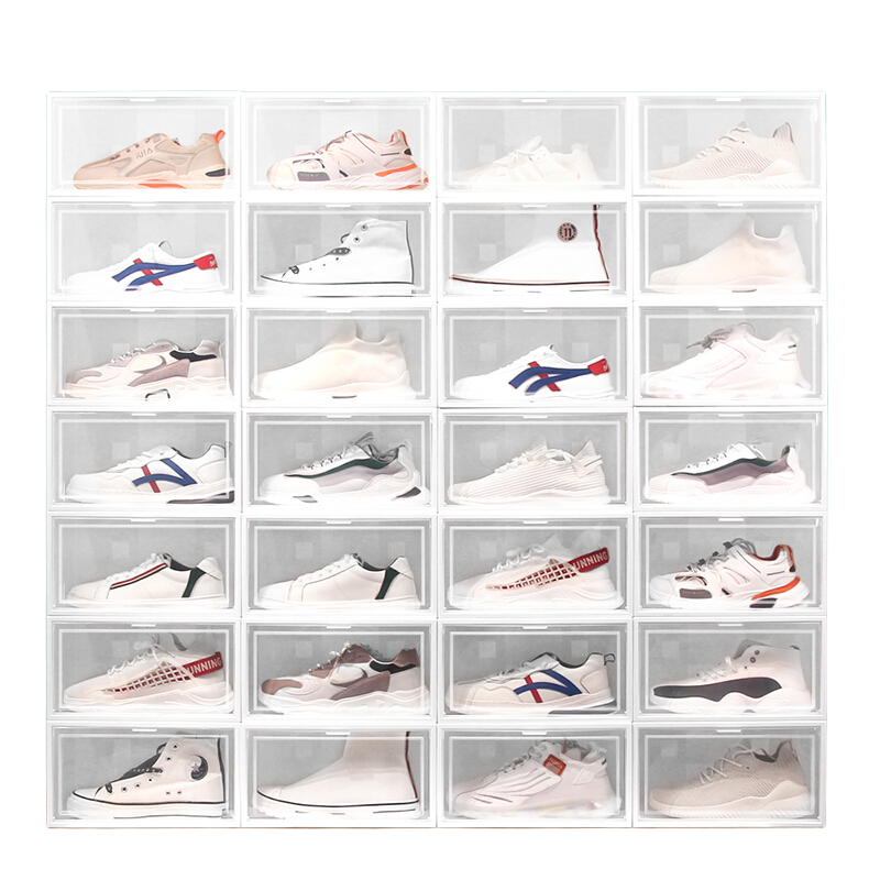 爽居加厚透明鞋盒子鞋拖架鞋子收納盒可疊加家用宿舍簡易防塵塑料鞋柜 特大白色 12個（放45碼以下高幫