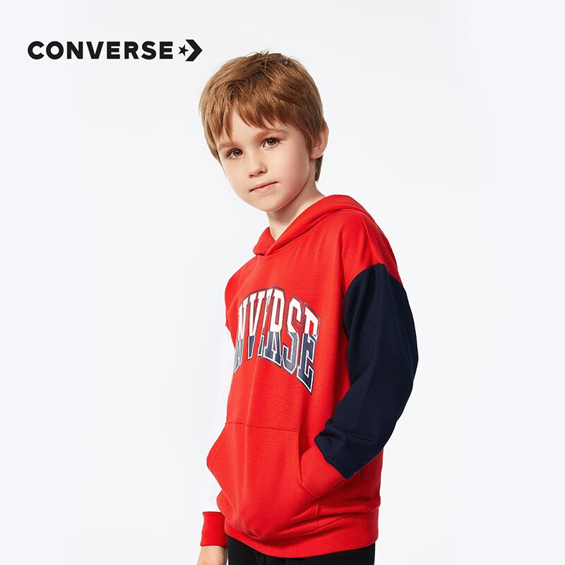 Converse 匡威儿童装 男童卫衣春秋季新款中大童连帽外套拼接撞色运动服潮牌小宝宝运动棉上衣 学院红/纯白色 140(S)cm怎么样,好用不?
