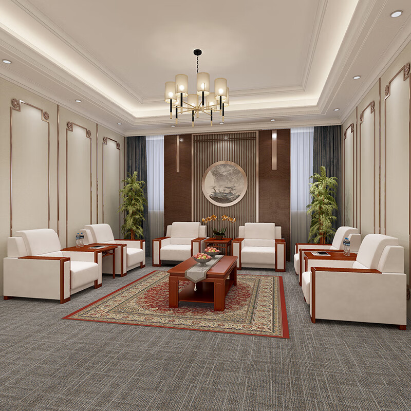 秋佳办公沙发新中式布艺会议商务沙发单人贵宾沙发接待室沙发椅办公室