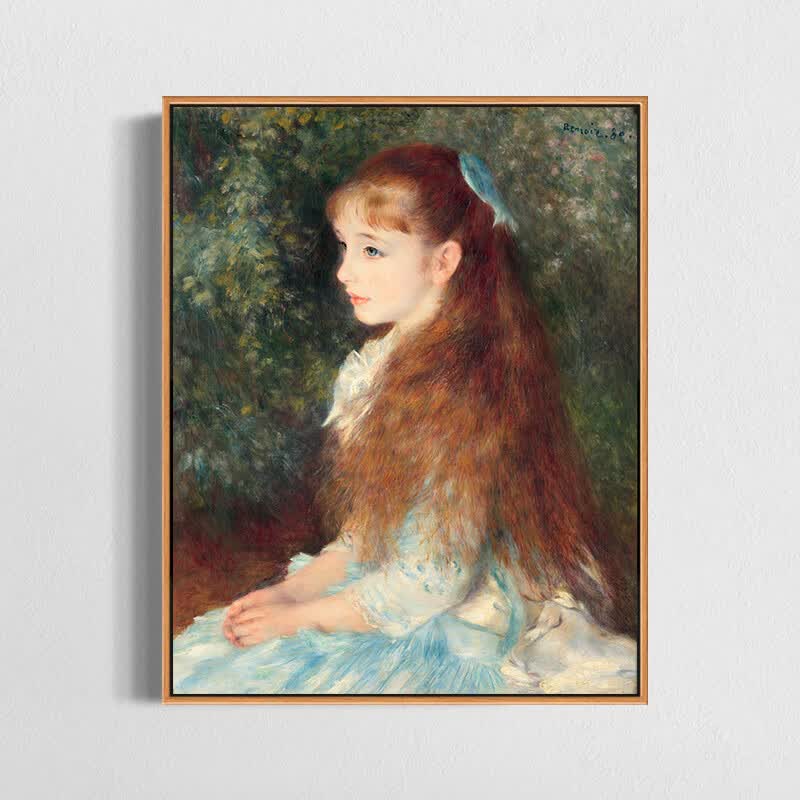 少女伊莲 雷诺阿喷绘仿制油画客厅卧室沙发背景墙装饰画人物挂画 木色