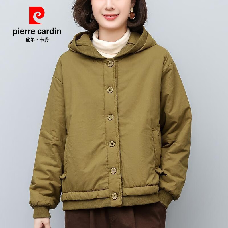皮尔卡丹（pierre cardin）短款棉服女2023年秋冬季新款中年装宽松小个子棉袄轻薄夹棉外套 橄榄绿 M 建议95-110斤高性价比高么？