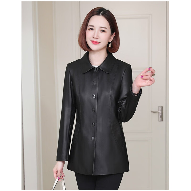 皮衣女中长款绵羊皮女士风衣外套休闲羊皮夹克上衣显瘦女式单皮皮衣女