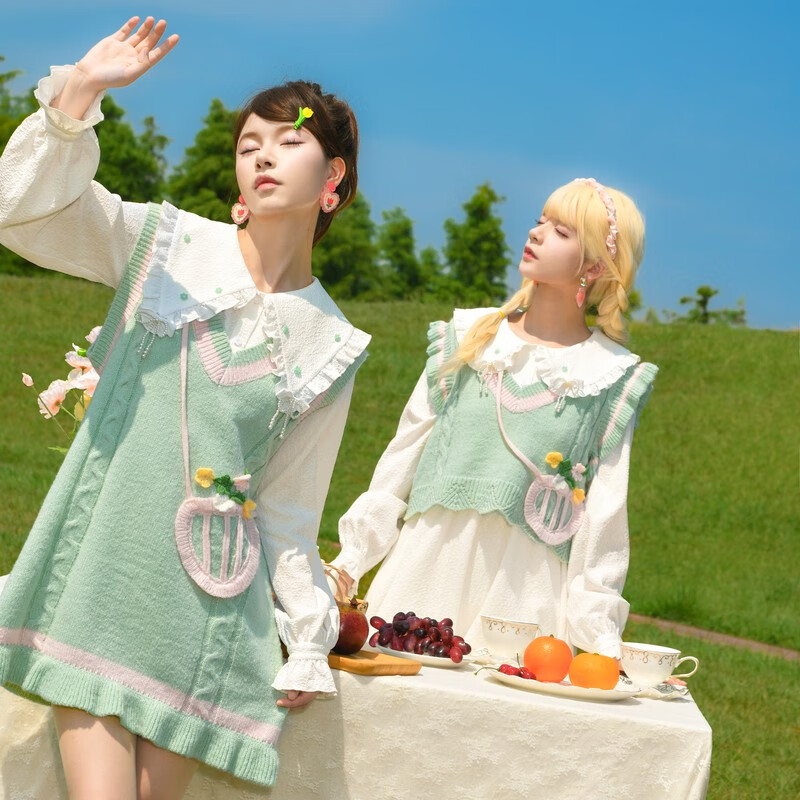 森女部落 原创森女部落可盐可甜薄荷绿甜美气质四闺蜜装衬衫连衣裙秋