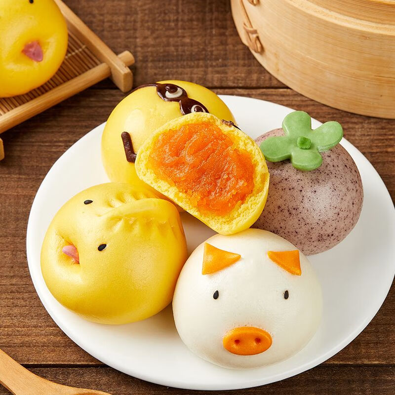马小贾卡通包子奶黄包馒头早餐半成品兔子猪猪香蕉包豆沙包 5款组合卡通包【4包40个】