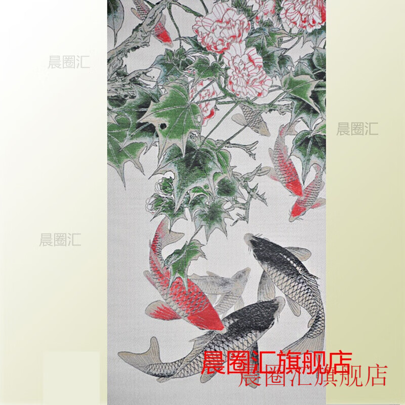 中国风外事礼品蜀锦蜀绣商务礼品前程似锦装饰画卷轴挂画 芙蓉鲤鱼