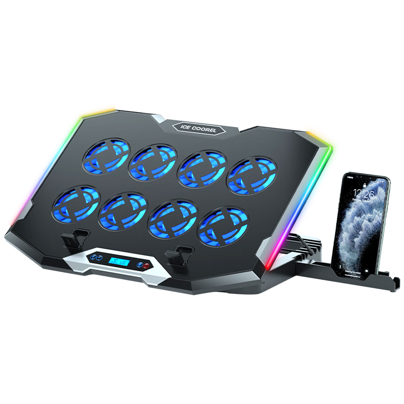 酷睿冰尊 K10 笔记本散热器电脑支架游戏本散热底座可调速八核降温风扇带RGB灯光适用17英寸联想外星人拯救者