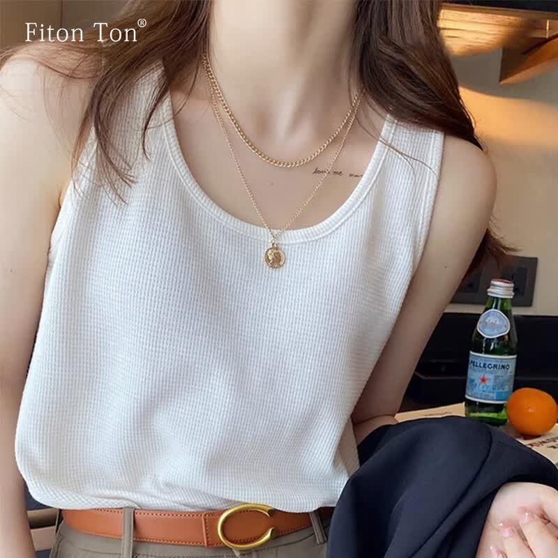FitonTon吊带背心女士华夫格打底内搭宽肩带无袖t恤遮副乳可外穿上衣夏白使用感如何?