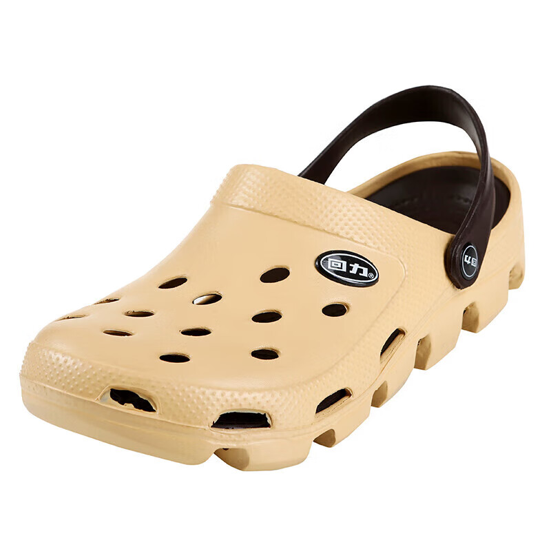 回力洞洞鞋凉鞋男女纯色洞洞鞋度假休闲两穿户外舒适软底透气凉拖鞋 卡其 44