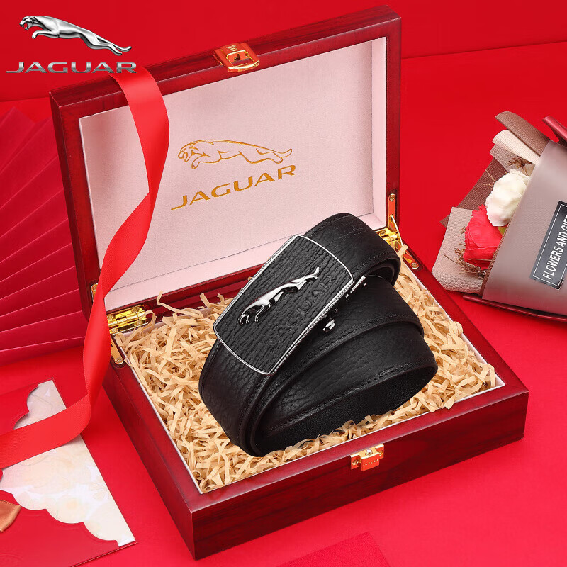 jaguar捷豹皮带真皮男士高档轻奢海豹皮腰带自动扣裤带生日礼物