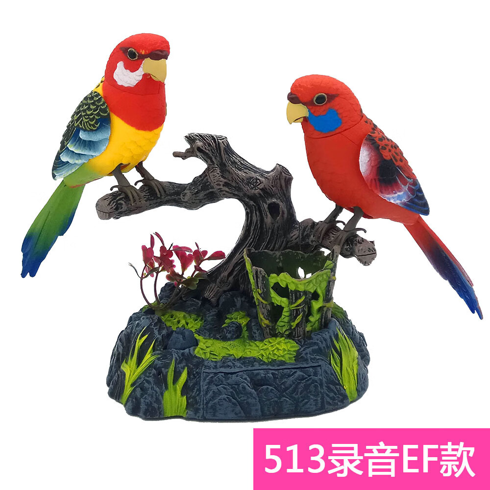錄音會(huì)學(xué)人說話仿真鸚鵡聲控小鳥兒童感應(yīng)玩具裝飾擺件廠家批發(fā) 513EF-錄音學(xué)說話