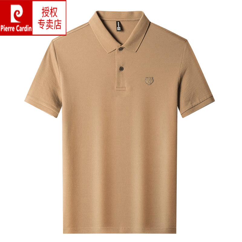 皮尔卡丹(pierre cardin)丝光棉t恤男短袖老虎头polo纯棉夏季新款冰丝半袖休闲上衣 卡其灰 180/XL