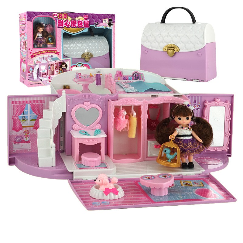 mimiworld 韩国女孩迷你美美甜心手提包屋 玫美玩具娃娃屋套装大礼盒小伶玩具 甜心提包屋
