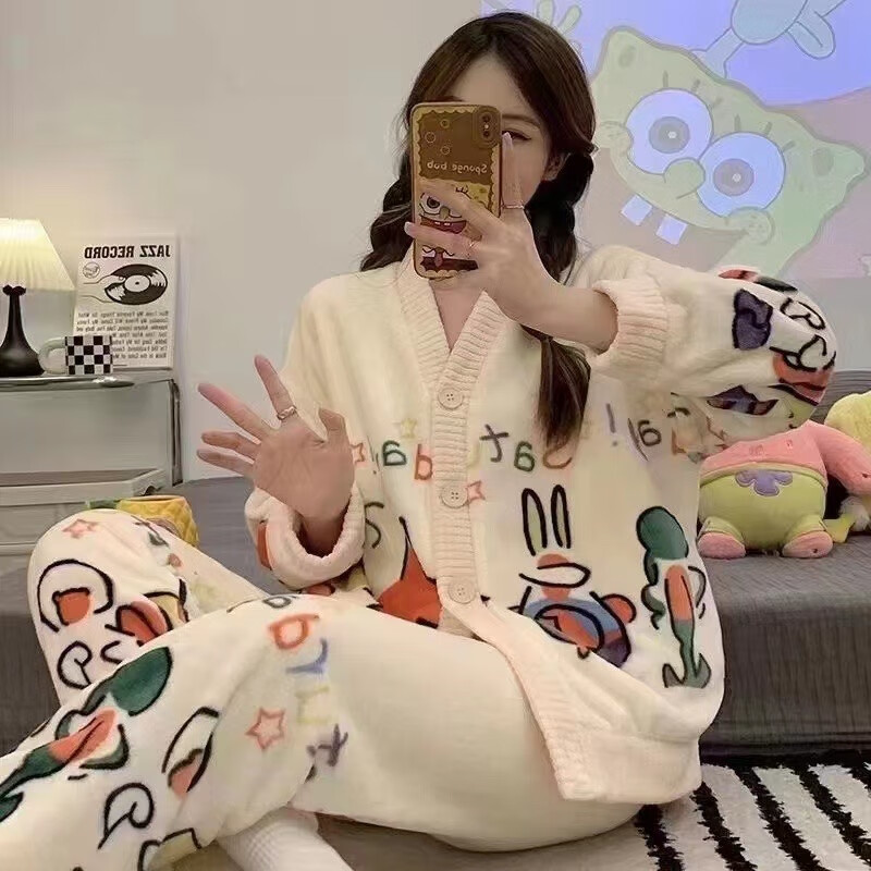 猴爪2023秋冬派大星甜美家居套装珊瑚绒女加绒加厚保暖秋冬季长袖 米白色 L【80-120斤】使用感如何?