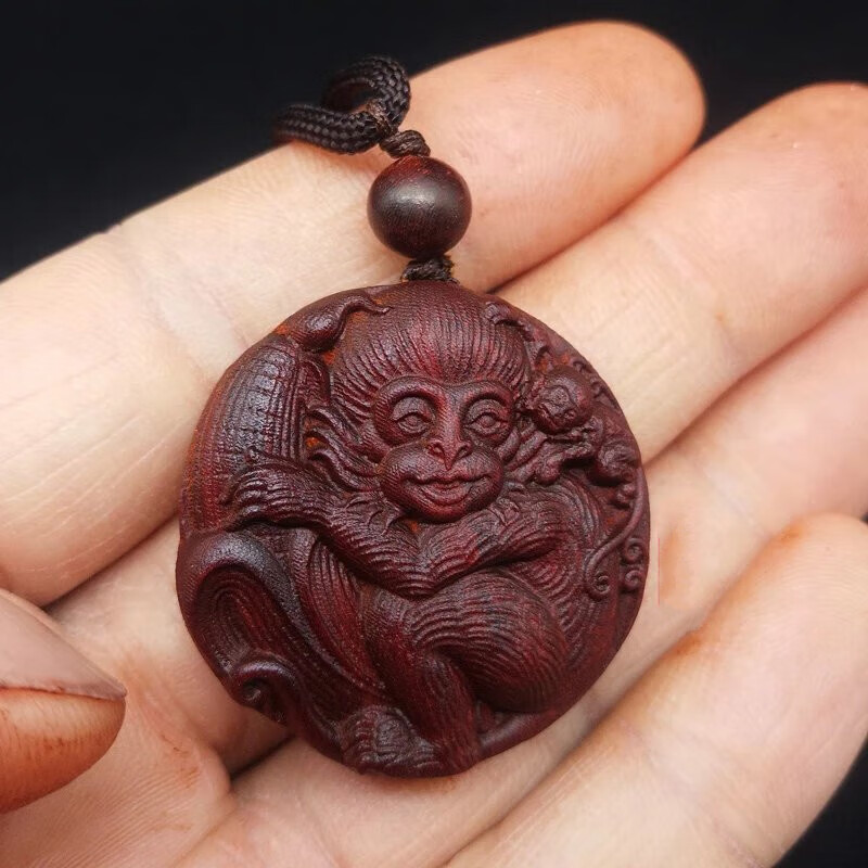 烨誉猴子吊坠红木 小叶紫檀代代封侯生肖猴挂坠属猴挂件男女 代代封侯