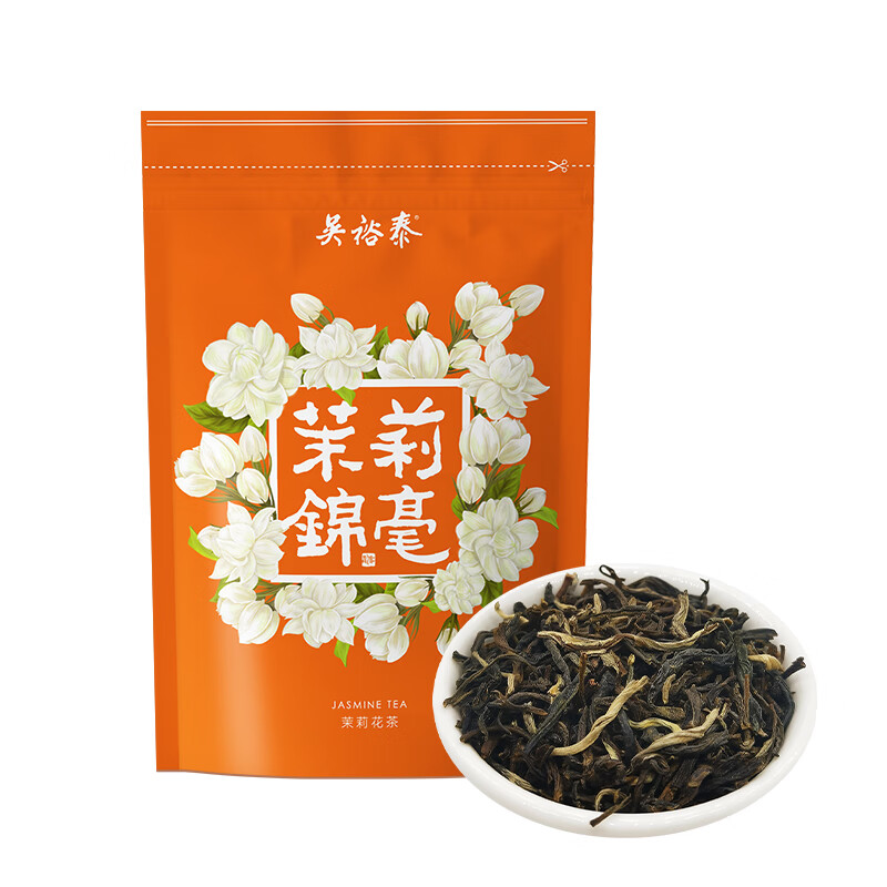 吴裕泰茶叶 花茶花草茶 新茶浓香型茉莉花茶 茉莉锦毫 六窨含芽50g袋装