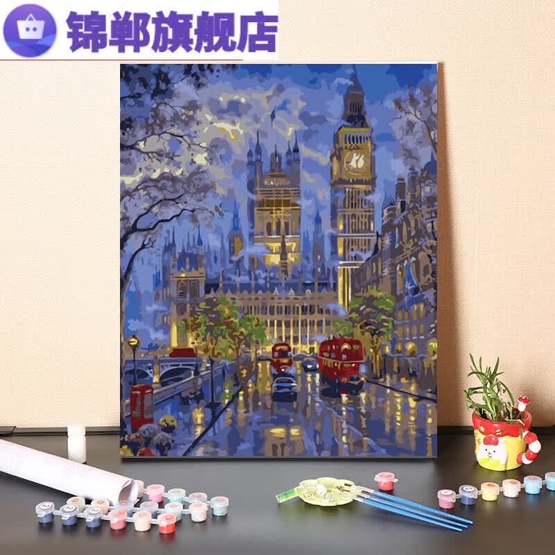 数字油画diy手工填充欧洲城市建筑风景装饰画手绘画画涂色油彩画 1248