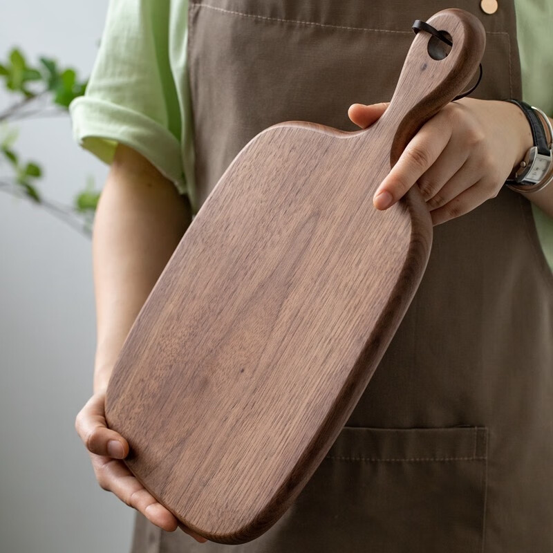 木说 日式黑胡桃木菜板 家用实木砧板整木菜板切菜板美食面包托盘 整木-把手款