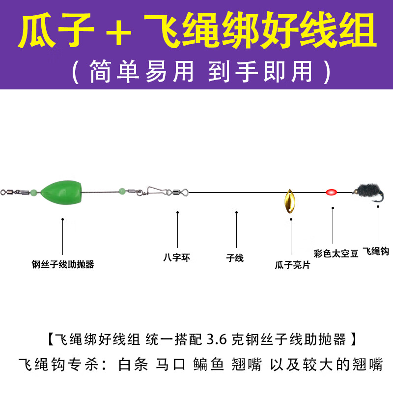 线组 路亚假饵飞绳瓜子亮片套装绑好飞绳钩成品线组助投器钓白条马口