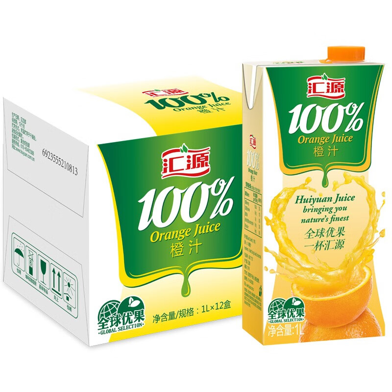汇源果汁系列100%浓缩果汁饮料1L整箱新鲜日期 橙汁1L*12盒