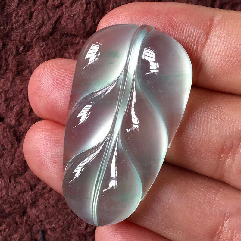 逸之璟缅甸老坑天然a货玉石雕刻玻璃种飘花叶子吊坠挂件 飘花