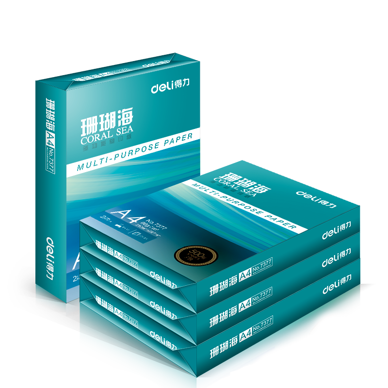 得力（deli）珊瑚海A4打印纸 80g500张*4包一箱 双面使用 加厚复印纸 整箱2000张ZF372【销冠系列】