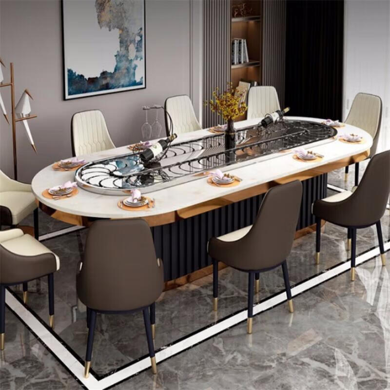 圣客莱 sunklai椭圆电动餐桌自动旋转传送带餐桌长方形餐台自动旋转小