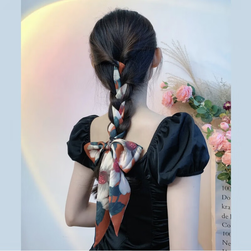 饰由美丝巾发带故宫山楂红复古法式蝴蝶结女编发长条飘带韩版扎头发