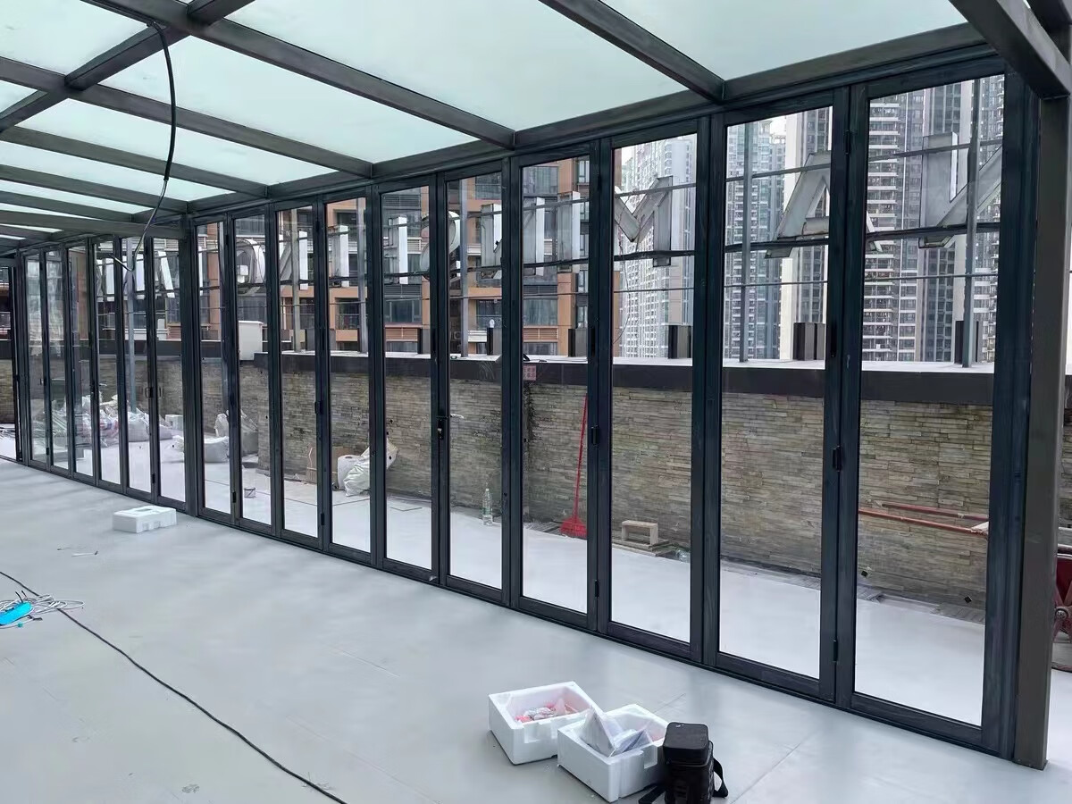 合金玻璃折叠门阳台厨房商铺客厅洗车房吊轨重型推拉门隔断 边框5/7cm