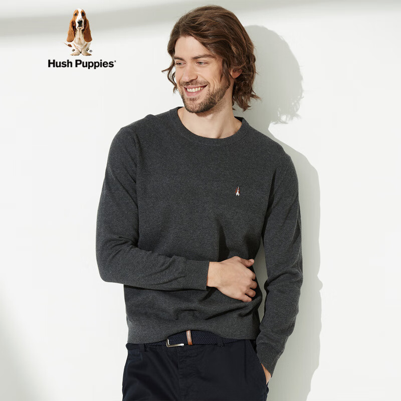 hush puppies暇步士男装新款纯色刺绣男士毛衣针织衫|pw-28104z 078深