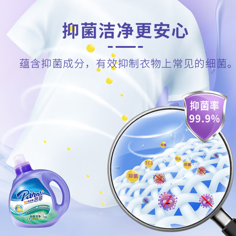 芭菲抑菌洁净洗衣液 99.9%抑菌 tcs抑菌配方 深层洁净 家用机洗手洗 12斤袋装补充:1kg*6