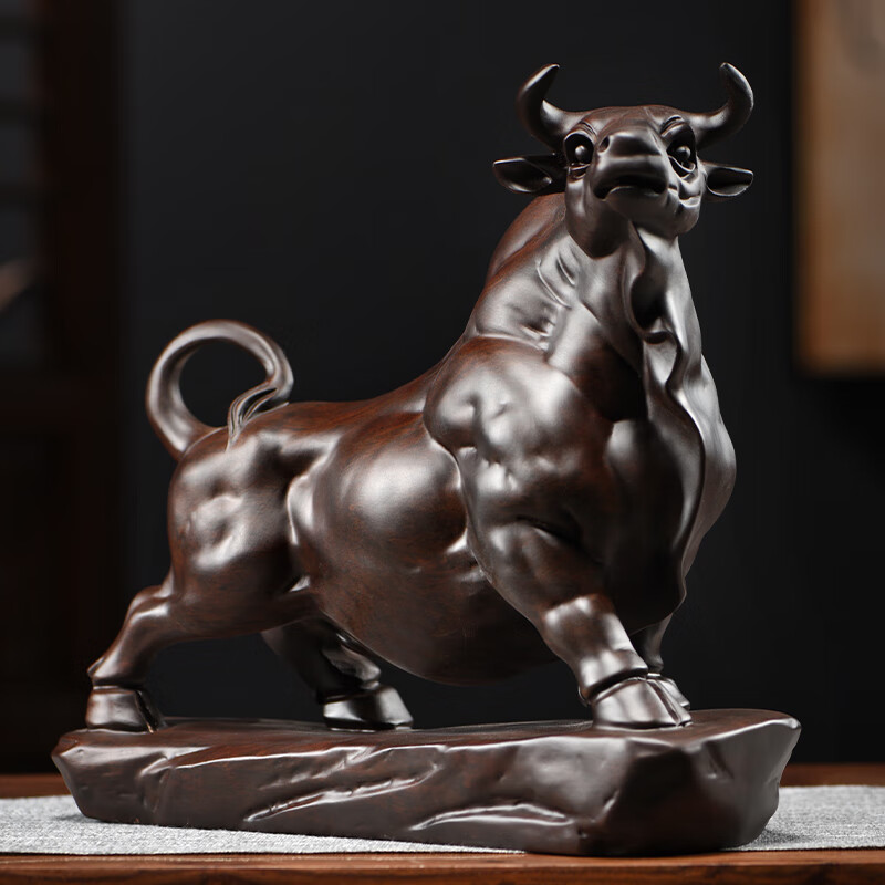 黑檀实木雕刻牛摆件檀木头根雕十二生肖动物牛红木家居装饰工艺品