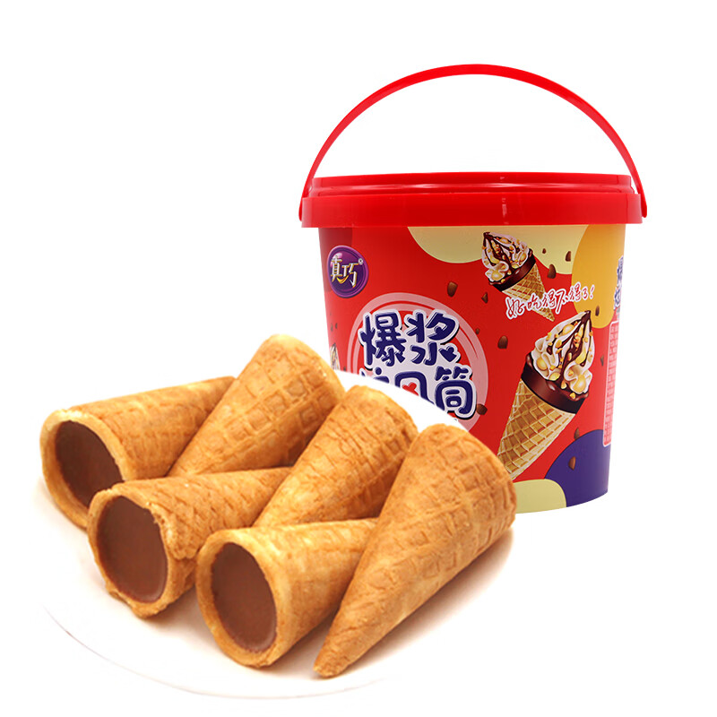 真巧饼干爆浆旋风筒巧克力味 牛奶味148g/1桶小零食早餐休闲食品 1件
