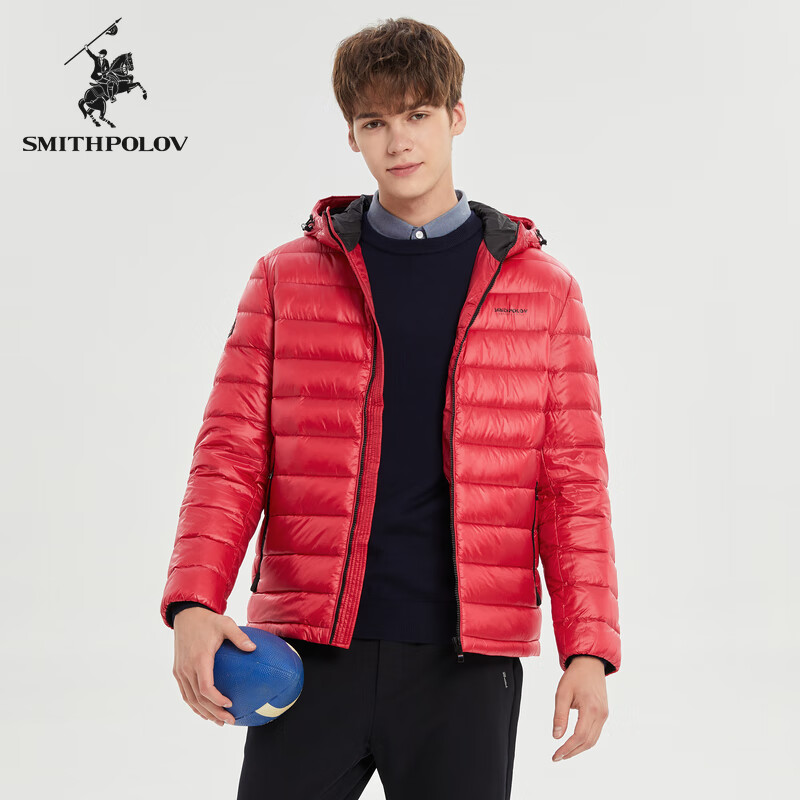 斯密特保罗（SMITHPOLOV）【90白鸭绒】秋冬季男式百搭长袖外套休闲保暖长袖男士羽绒服 红色 46