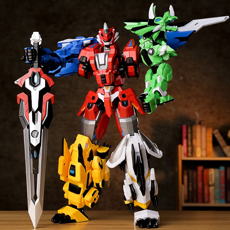 变形钢铁飞龙奥特曼恐龙机器人桌面摆件男孩礼物礼盒 五合体-龙神号
