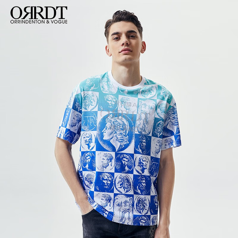 澳林丹顿(orrdt)短袖t恤 奢侈品男装22春夏新款 头像印花字母烫钻时尚