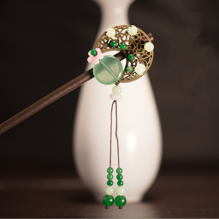 复古风手工编织木质发簪步摇清新古典旗袍汉服配饰盘头发饰送礼盒