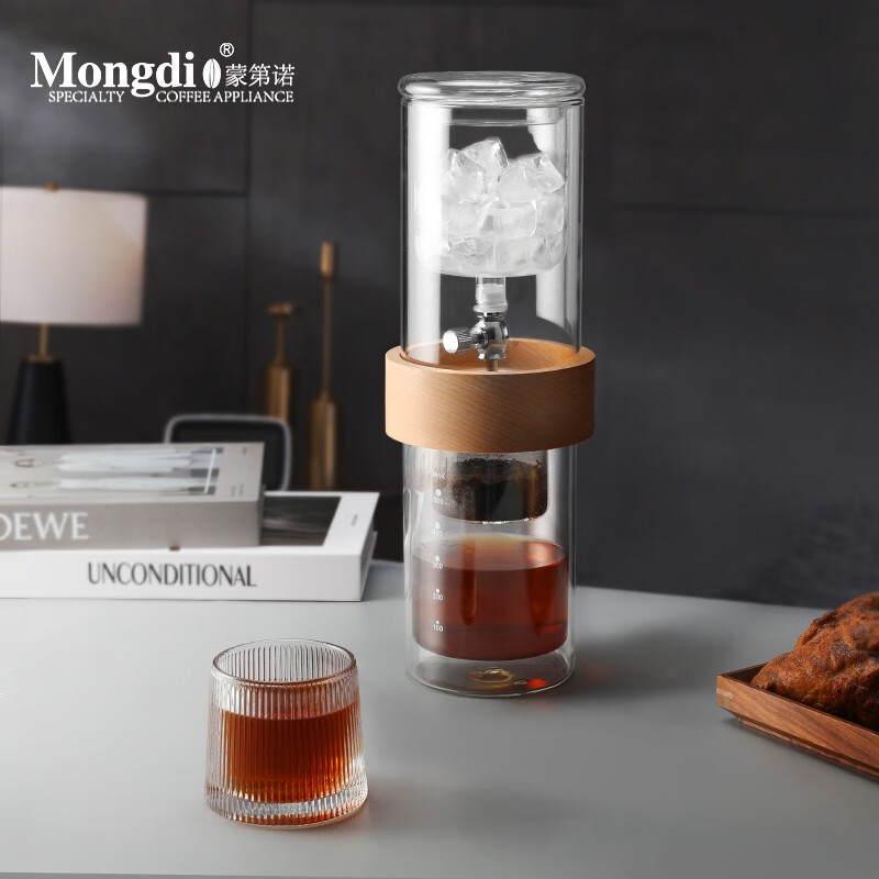 Mongdio冰滴咖啡壶滴漏壶玻璃冷萃壶 木环冰滴600ML（含滤纸*100）