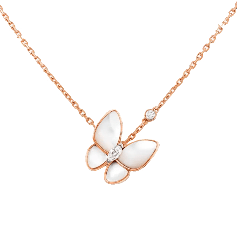 梵克雅宝(van cleef & arpels)项链女18k玫瑰金蝴蝶型珍珠母贝镶嵌