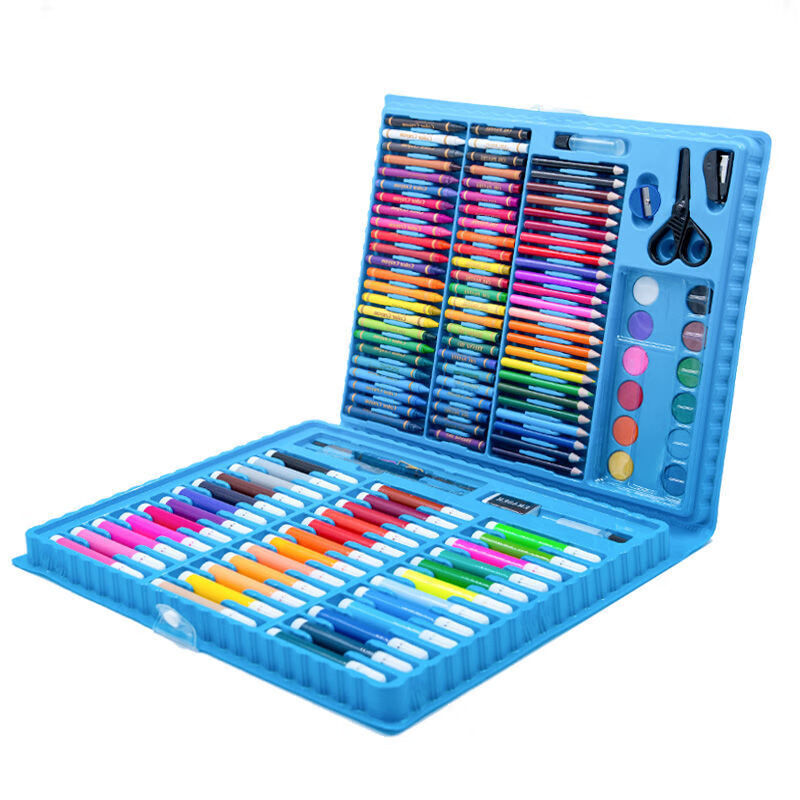 儿童水彩笔绘画套装彩笔礼盒画笔幼儿园礼物小学生彩铅蜡笔油画棒 42件套蓝色(一画画本)