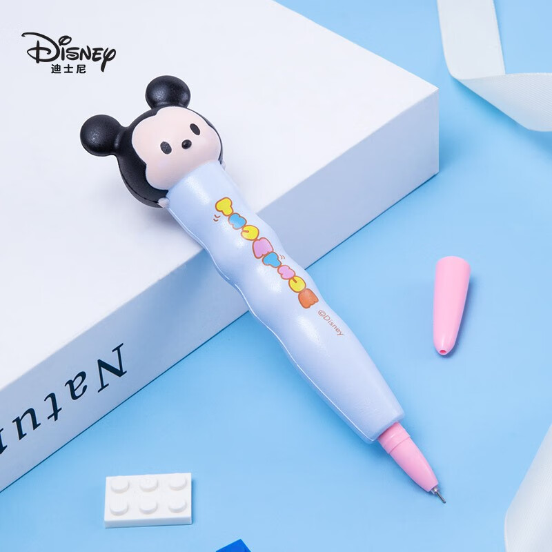 迪士尼(Disney)文具0.5mm黑色中性笔减压笔  解压回弹签字笔发泄笔 Q萌软绵绵水性笔 米奇蓝色DM21409-1