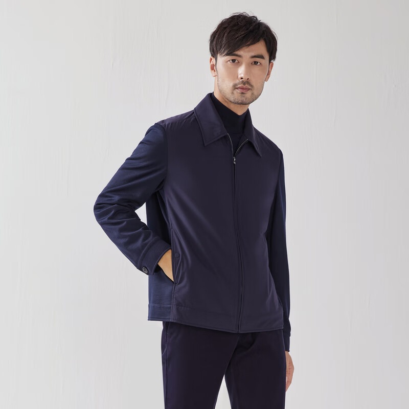 MAYOR男装藏青翻领针织袖单茄克MJJK47719F6A 藏青 M (170/92A)