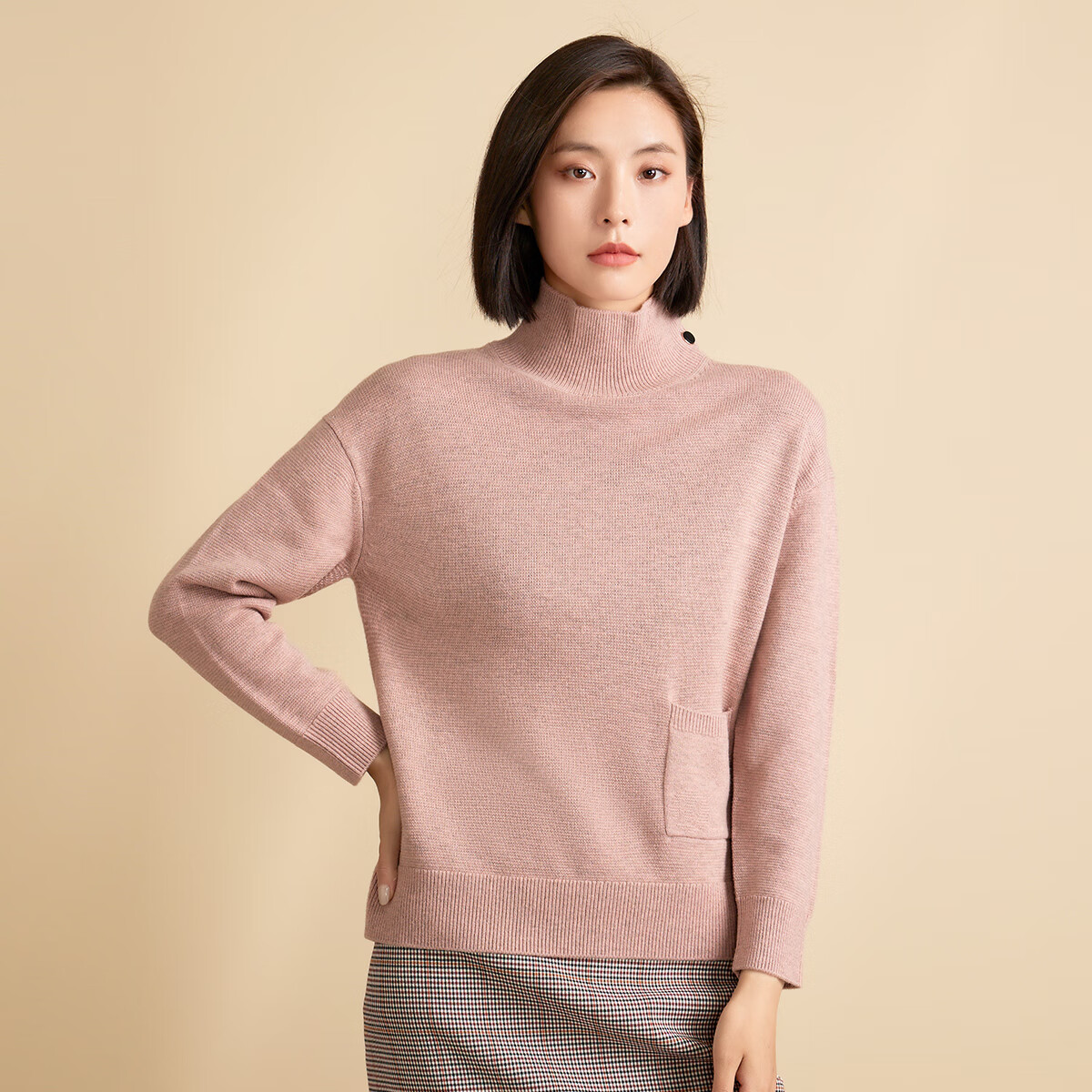 春竹高领宽松毛衣女保暖内搭100纯羊毛衫针织衫内搭保暖套衫 豆灰色 m